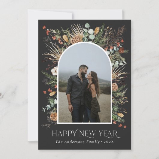 新年1フォトアーチ水彩植物フローラ シーズンカード (正面)