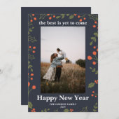 新年1フォトボタニカルホリデーホリーモダン シーズンカード (正面/裏面)