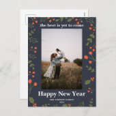 新年1フォトボタニカルホリデーホリーモダン シーズンポストカード (正面/裏面)