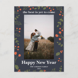 新年1フォトボタニカルホリデーホリーモダン シーズンポストカード