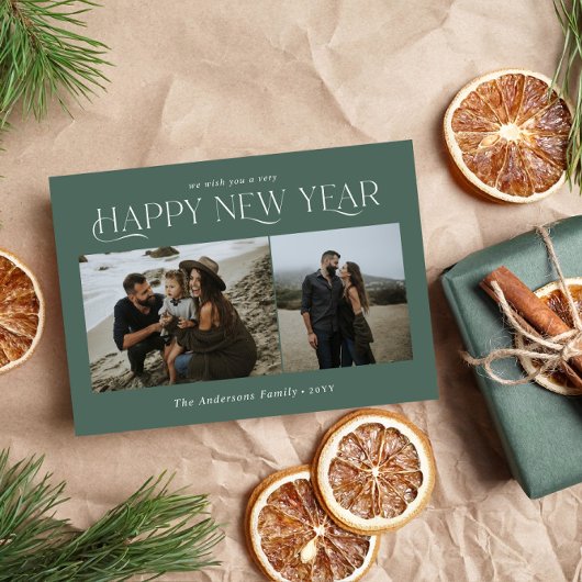 新年2フォトウォーターカラー植物セージ緑 シーズンカード