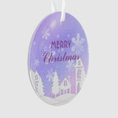 新年2023パープルホワイトハウススノーメリークリスマス オーナメント (正面)