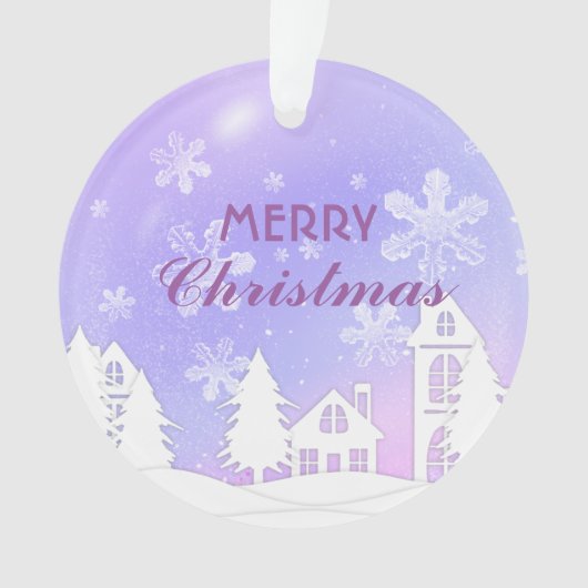 新年2023パープルホワイトハウススノーメリークリスマス オーナメント (正面)