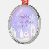 新年2023パープルホワイトハウススノー メタルオーナメント (左)