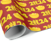 新年2024中国のキャラクタードラゴン金ゴールド赤 ラッピングペーパー (ロールコーナー)