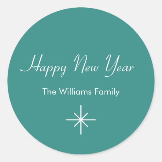 新年2026レトロティール(緑がかった色)グリーントレンディー ラウンドシール (正面)