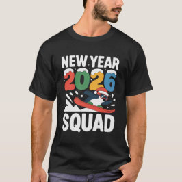 新年2026年 スクワッド 面白い 冬の雪のペンギン Tシャツ