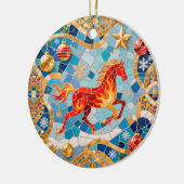 新年2026赤い火の馬クリスマスパターン セラミックオーナメント (左)