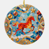 新年2026赤い火の馬クリスマスパターン セラミックオーナメント (裏面)