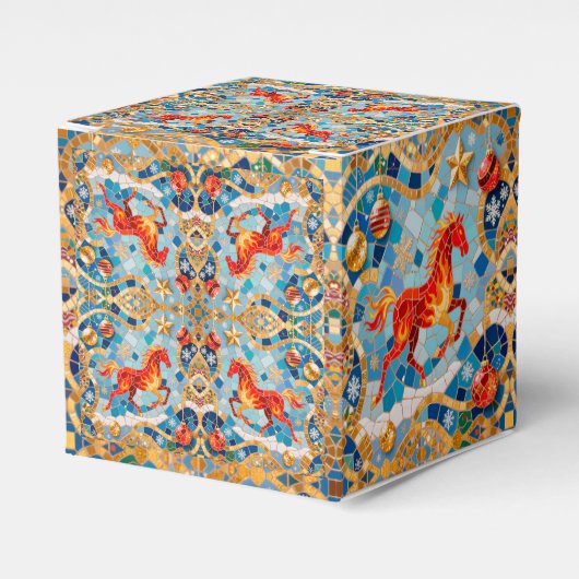 新年2026赤い火の馬クリスマスパターン フェイバーボックス (正面サイド)