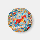 新年2026赤い火の馬クリスマスパターン マグネット (正面)