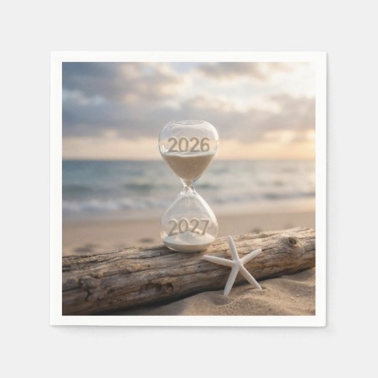新年2027ビーチアワーグラス スタンダードカクテルナプキン (正面)