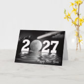 新年2027月と彗星 カード (黄色い花)