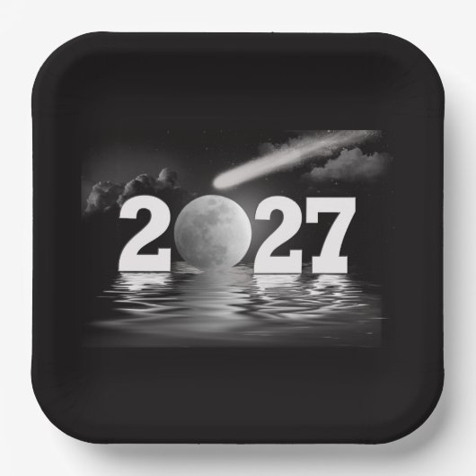 新年2027月と彗星 ペーパープレート (正面)