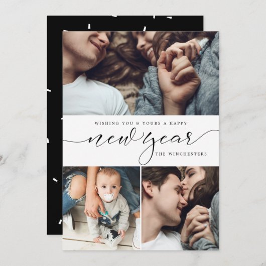 新年3の写真のコラージュの年賀状 シーズンカード (正面/裏面)