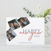 新年3枚フォトスナップショットネイビーシルバー紙 カード (スタンド正面)