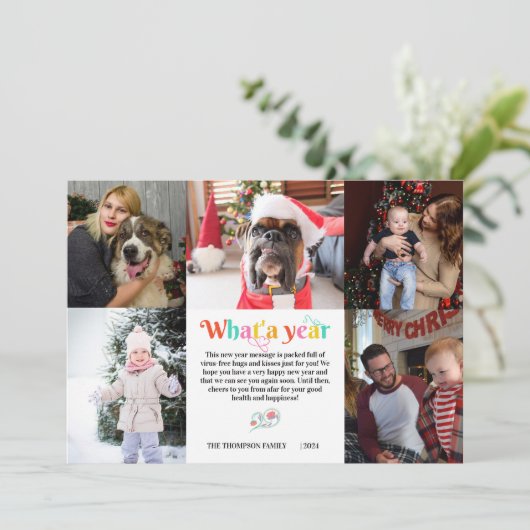 新年5フォトコラージグリッドパーソナライズされた休日 シーズンカード (スタンド正面)