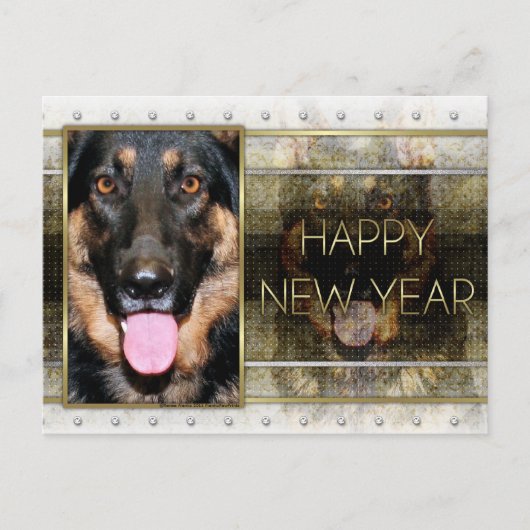 新年 – ゴールデンエレガンス – ドイツの羊飼いクノ シーズンポストカード (正面)