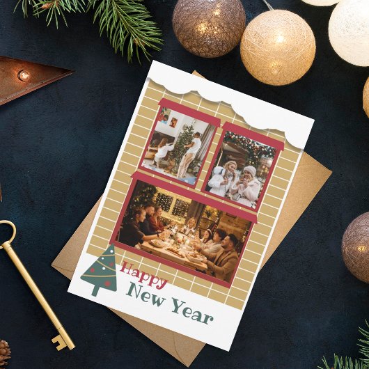 新年 |写真モダンコラージュのクリスマスカード
