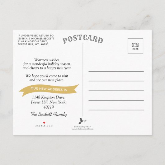 新年，新家の休日の引越しのお知らせ 案内ポストカード (裏面)