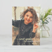  新年 |金ゴールド黒|グリッター点 |フォトカード シーズンカード (スタンド正面)