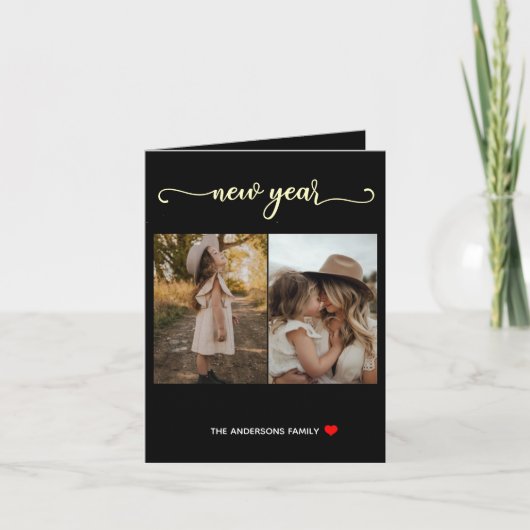 新年 | 金ゴールド黒| 2枚のフォトカード シーズンカード (正面)