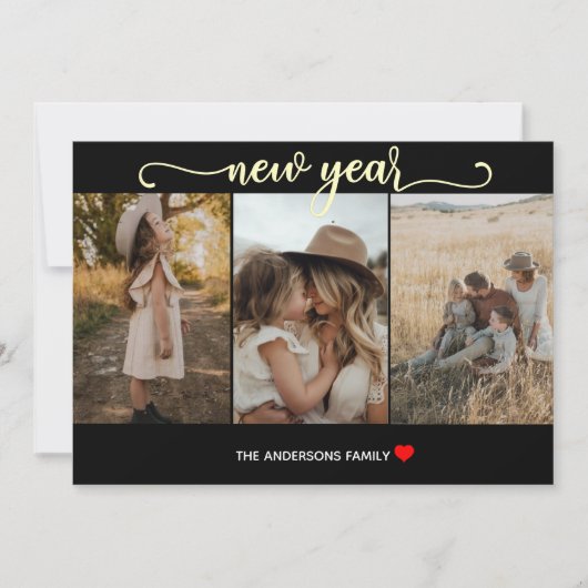 新年 |金ゴールド黒 | 3フォトカード シーズンカード (正面)
