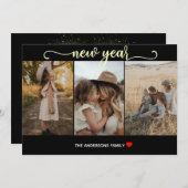 新年 |金ゴールド黒 | 3フォトカード シーズンカード (正面/裏面)