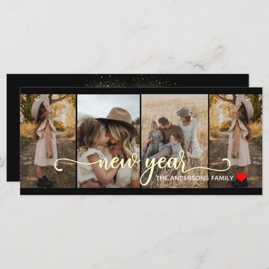 新年 |金ゴールド黒 | 4枚のフォトカード (正面/裏面)