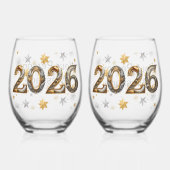新年「2026」マッチドペア ステムなしワイングラス (正面)