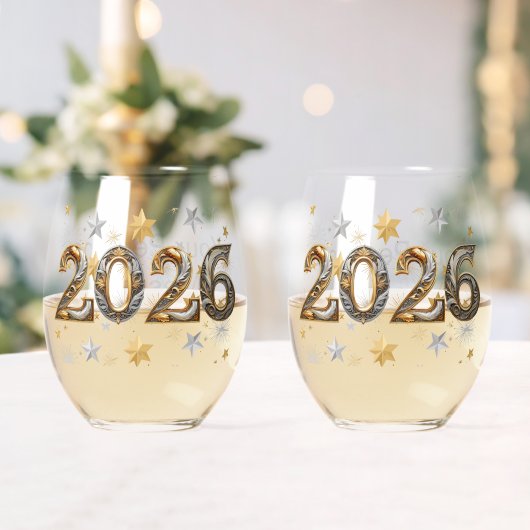 新年「2026」マッチドペア ステムなしワイングラス (インサイチュ (ウェディング))