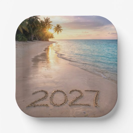 新年 2027 熱帯ビーチ ペーパープレート (正面)