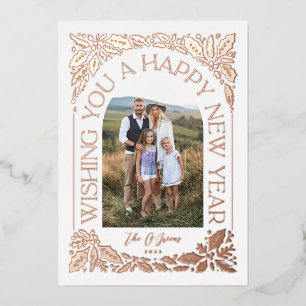 新年Arch Holly Berry 3 Photo Collage 箔シーズンカード