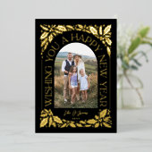 新年Arch Holly Berry Black 3フォトコラージュ 箔シーズンカード (立ち正面)