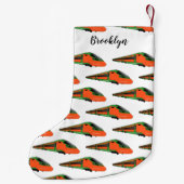 新幹線の漫画イラストレーション スモールクリスマスストッキング (裏面)