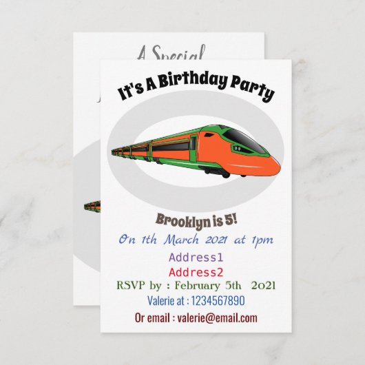 新幹線の漫画イラストレーション 招待状 (正面/裏面)