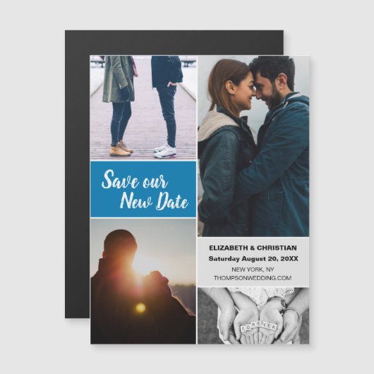 新救日の写真結婚の青 マグネット招待状 (正面/裏面)