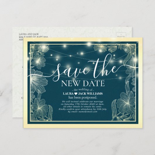 新救日の延期結婚金ゴールド花 案内ポストカード (正面/裏面)