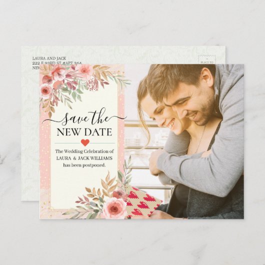 新救日シックの延期結婚写真 案内ポストカード (正面/裏面)