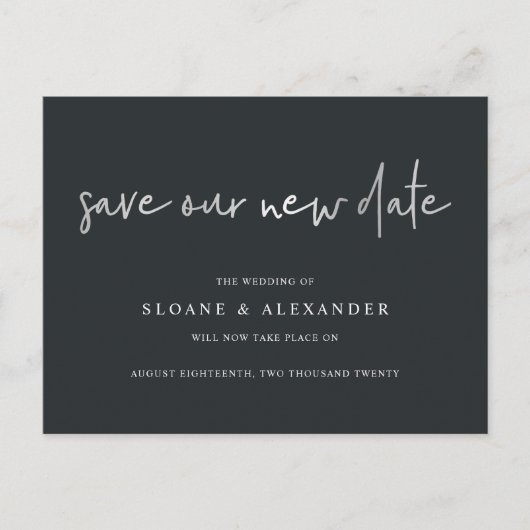 新救期の延期モダン結婚日 案内ポストカード (正面)