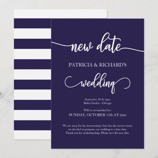 新日延期結婚のNavy Blue 招待状 (正面/裏面)