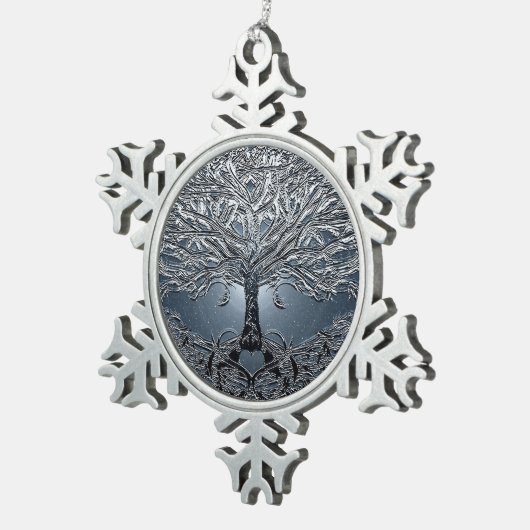 新星の青生命の樹 スノーフレークピューターオーナメント (右)