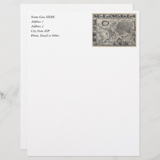 新星のtotiusのterrarum、1606匹のアンティークの世界地図 レターヘッド (正面/裏面)