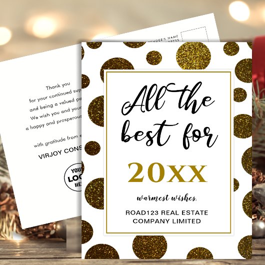 新最高の年の業務に関すモダンる金ゴールド ポストカード