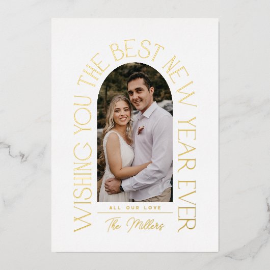 新最高の年 |ミニマルモダンリストのArch写真 箔シーズンカード (正面)