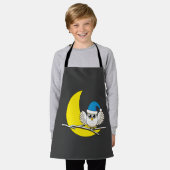 新月冬の夜に咲くフクロウ エプロン (着用した状態)