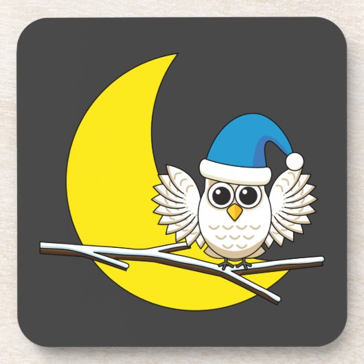 新月冬の夜に咲くフクロウ コースター (正面)