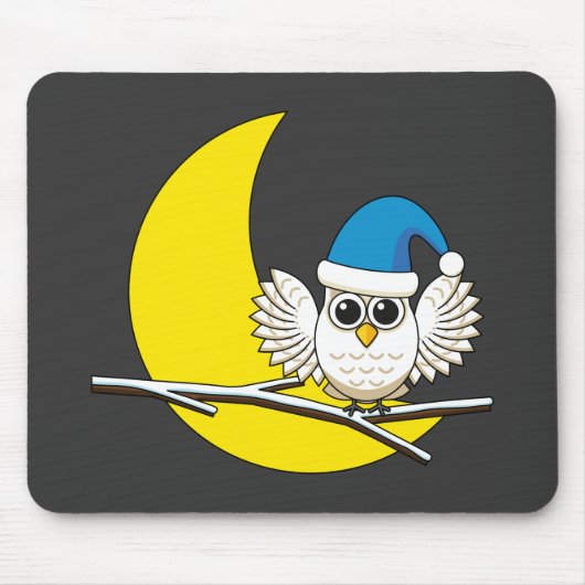 新月冬の夜に咲くフクロウ マウスパッド (正面)