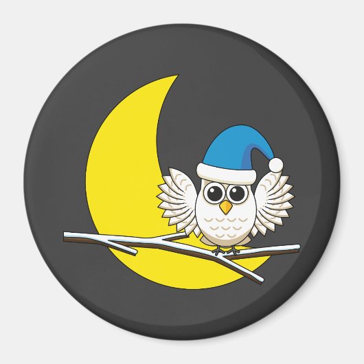 新月冬の夜に咲くフクロウ マグネット (正面)