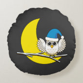 新月冬の夜に咲くフクロウ ラウンドクッション (正面)